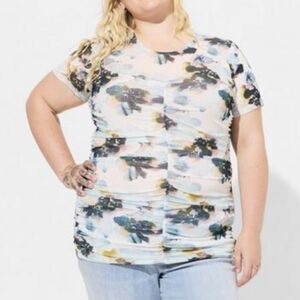 NWT Torrid 3 Artsy Floral Print Women's Mesh Cinched Top
